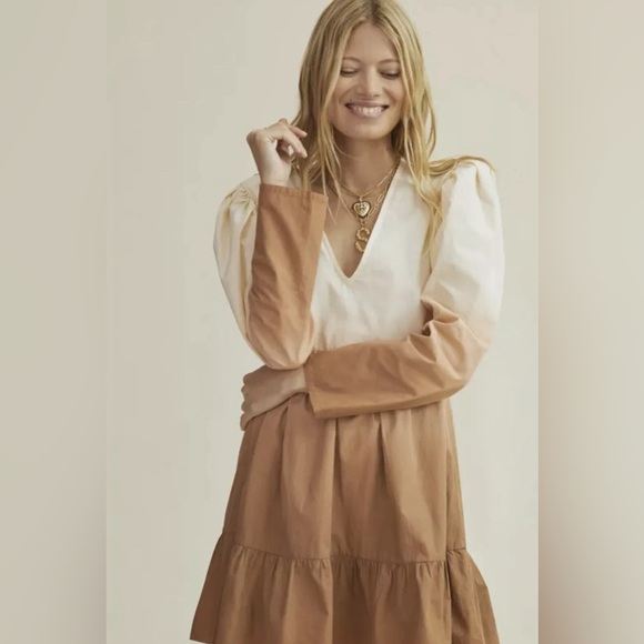 STELLA PARDO x Anthropologie Dip Dyed Puff Sleeve Mini Dress sz S - Picture 1 of 6